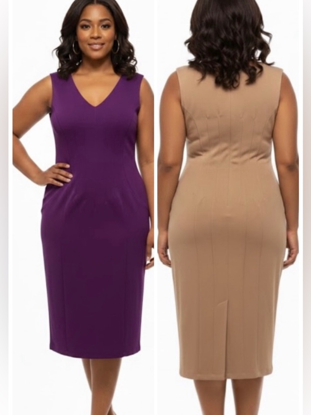 Ashley Stewart Sleeveless Fitted Knit Dress 14/16. Purple or Tan